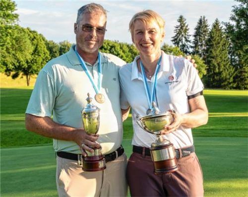 Die Sieger der bayerischen Meisterschaften in Höslwang: Tanja Morant und Matthias Nath. Fotos Bayerischer Golfverband/Philipp Eibl