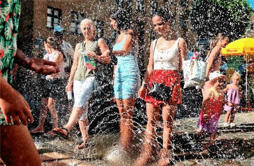 Für besondere Abkühlung sorgten die Feuerwehren beim Nationenfest in Wasserburg am Inn. Fotos Rieger