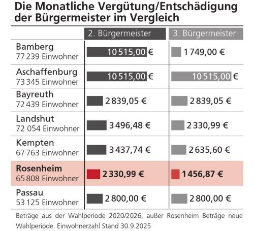 Im Vergleich zu anderen Städten verdienen die beiden Bürgermeister-Stellvertreter in Rosenheim deutlich weniger. Klinger