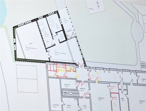 Neuer Baukörper: Der Plan zeigt den möglichen Anbau an den bestehenden Kindergarten. Foto Eder