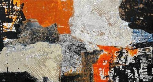 Eine Acryl-Collage von Edith Brose, die abstrakt arbeitet. Foto re