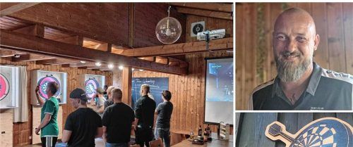 Seit dem Frühjahr gibt es beim TSV 1880 Wasserburg eine neue Abteilung, die sich dem Darts-Sport verschrieben hat. Abteilungsleiter Willy Atzenberger erklärt den Hype um die runde Scheibe und die spitzen Pfeile. Foto Birkhof/TSV 1880 Wasserburg Darts-Abteilung