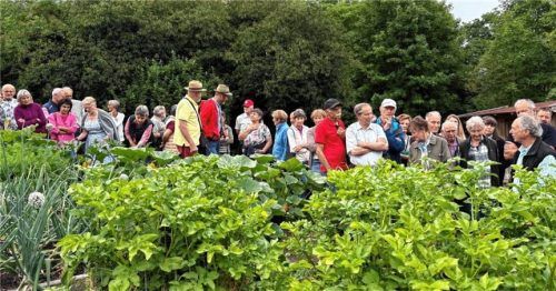 Zahlreiche Gartler: Rund 120 Gartenbegeisterte folgten einer Führung durch private Gärten im Bernauer Ortsteil Wiedendorf und diskutierten am Ende über ein drohendes EU-Haltungsverbot für Sikawild. Foto Sylvia Habl
