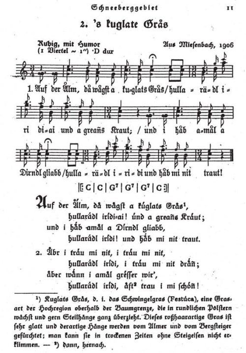 Aus der Sammlung „Niederösterreichische Volkslieder und Jodler aus dem Schneeberggebiet“ (1930). EBES-VolksmusikES