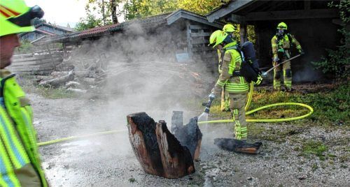 Ein brennender Baumstumpf sorgte in Hammer bei Siegsdorf für einen Feuerwehreinsatz. Foto Kreisfeuerwehrverband Traunstein