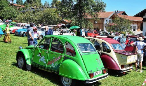 Zahlreiche Citroën 2CV, liebevoll „Enten“ genannt, werden von Besuchern bestaunt.
