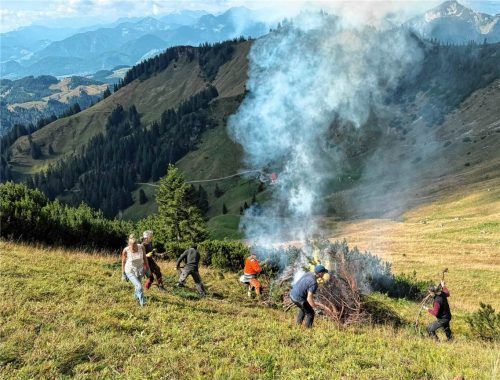 Schwenden am Geigelstein: gemeinsamer Einsatz vor großartiger Kulisse. Andrea Kohl