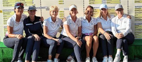 Bestritten die Endrunde um die deutsche Mannschaftsmeisterschaft: Eva Schönhuber, Caroline Wehner, Claudia Götzinger, Renate Kaldenkerken-Kuligk, Niki Stehle, Christine Hounsgaard und Kapitänin Andrea Klüner (von links). privat