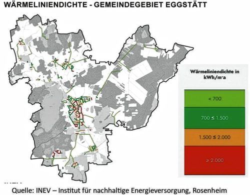 Darstellung der Wärmeliniendichte im Gemeindegebiet Eggstätt. INEV – Institut für nachhaltige Energieversorgung, Rosenheim