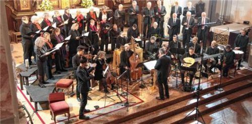 Das Ensemble „Concenti musicali“ unter der Leitung von Peter Adler bei der Aufführung der Werke von Abraham Megerle in der Garser Pfarrkirche. Bruno Münch