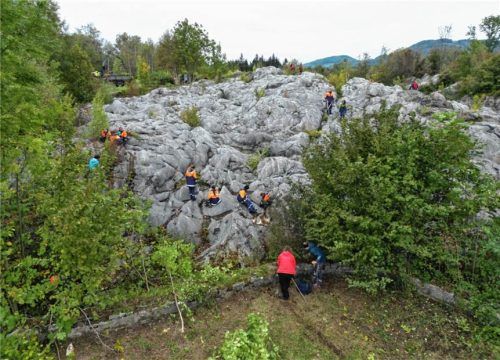 Dicht gewachsene Bäume und Büsche überwucherten den Gletschergarten. Jetzt hat ihn die Jugendwehr mithilfe der Bergwacht freigelegt.  Feuerwehr Flintsbach am Inn