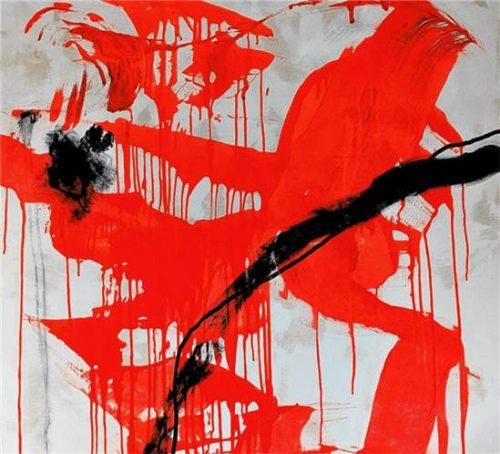 Ein expressives Werk von Veronika Berndt mit kontrastreichen Formen in Rot und Schwarz. Veronika Berndt