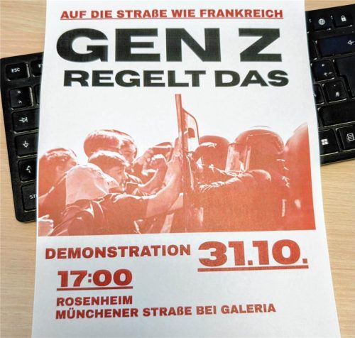 Mit diesem Plakat wird für die Demonstration geworben, die am Samstag (31. Oktober) in der Rosenheimer Innenstadt stattfinden soll. Privat