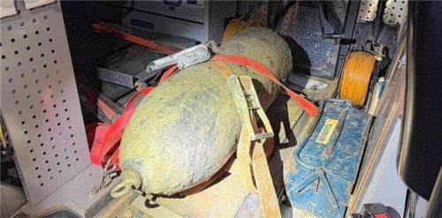 Die 250-Kilogramm-Bombe aus dem Zweiten Weltkrieg, die in Happing gefunden wurde. Stadt Rosenheim